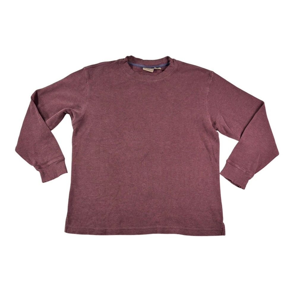 LL Bean Mens Waffle Knit Long Sleeve Shirt Maroon Cotton Thermal Crewneck Medium